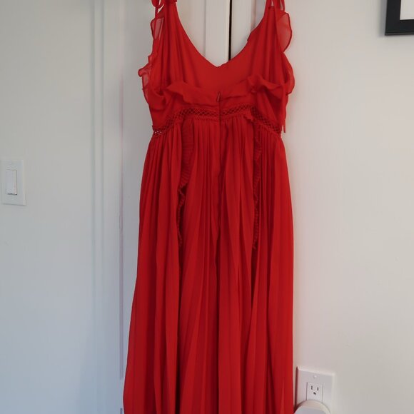 LULUS - Never a Dull Moment Tie-Strap Pleated Dress (XS) in Red - Picture 4 of 7